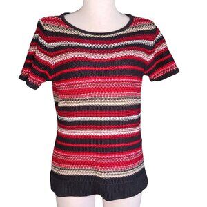 VTG Crazy Horse by Liz Claiborne Womens S Chunky Knit Sweater Top Red Black Tan